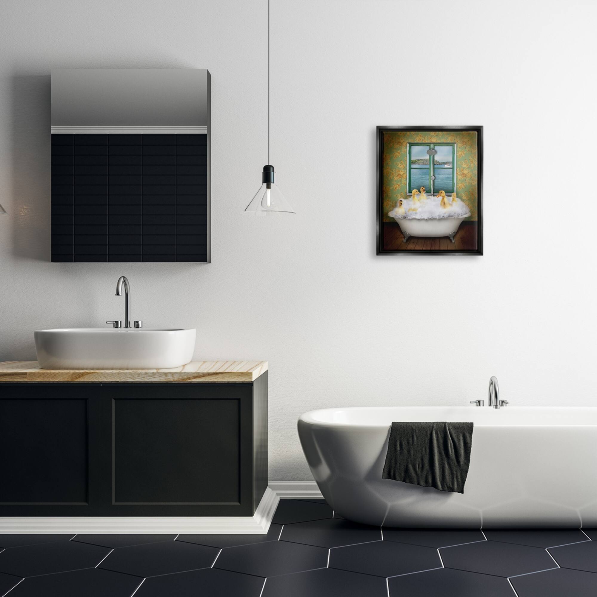 Stupell Industries Ducks Bathing Tub Ocean View Floater Framed Art